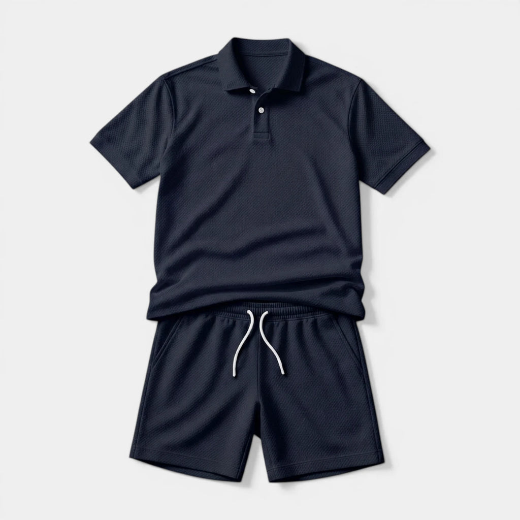 Polo Shirt and Shorts Set Drawstring Waist for Men