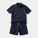 Polo Shirt and Shorts Set Drawstring Waist for Men
