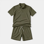Polo Shirt and Shorts Set Drawstring Waist for Men