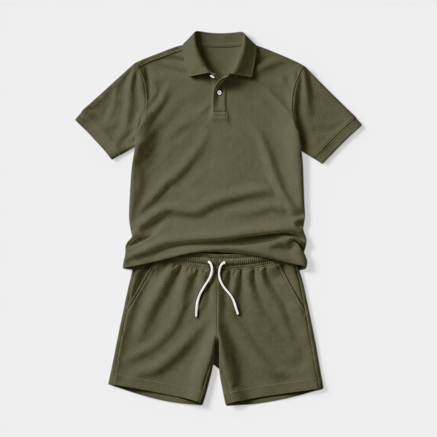 Polo Shirt and Shorts Set Drawstring Waist for Men