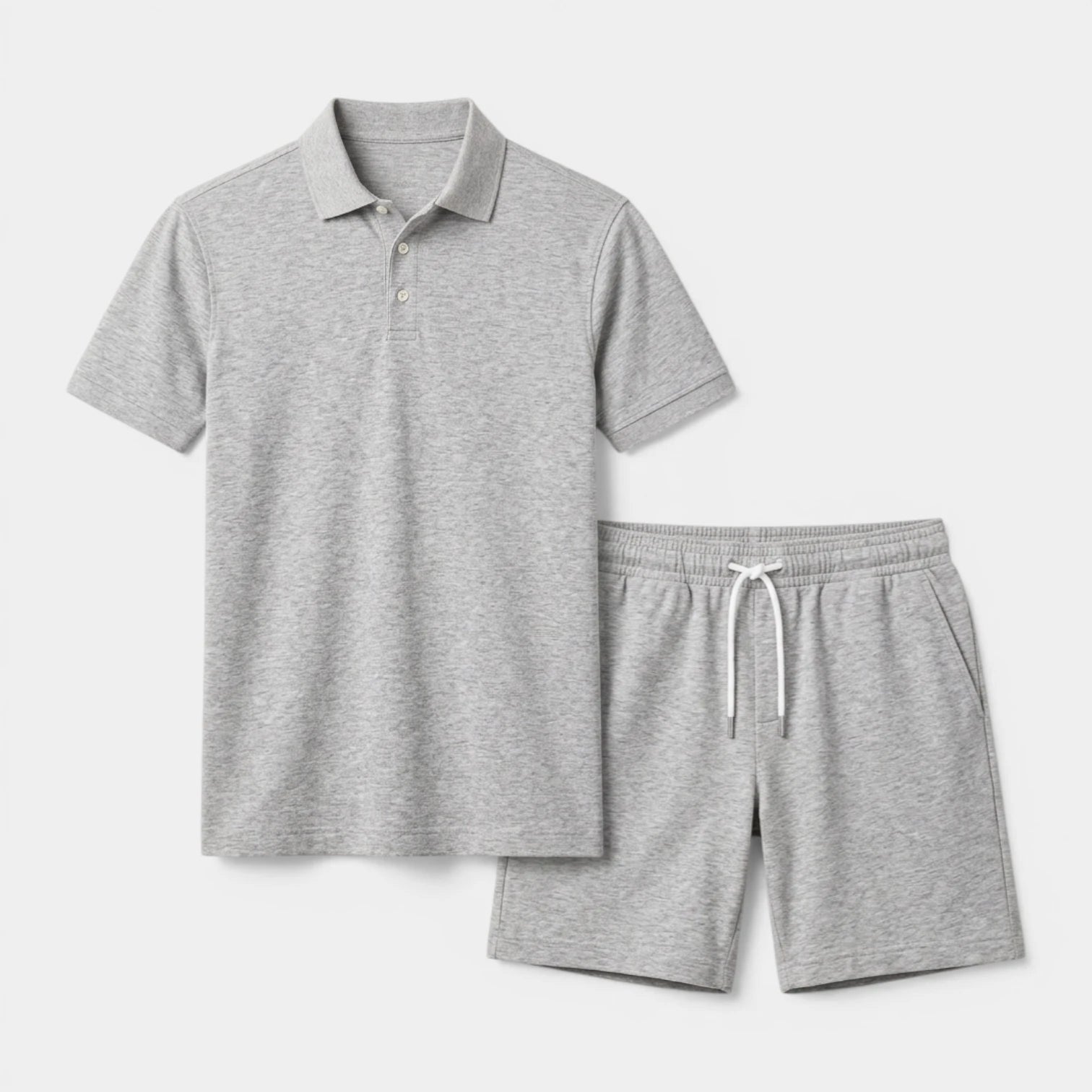Textured Polo Shirt Drawstring Shorts Set for Men