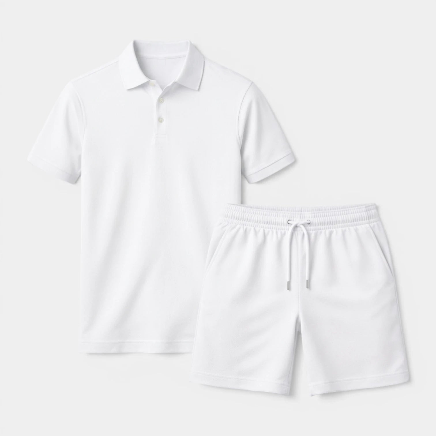 Textured Polo Shirt Drawstring Shorts Set for Men