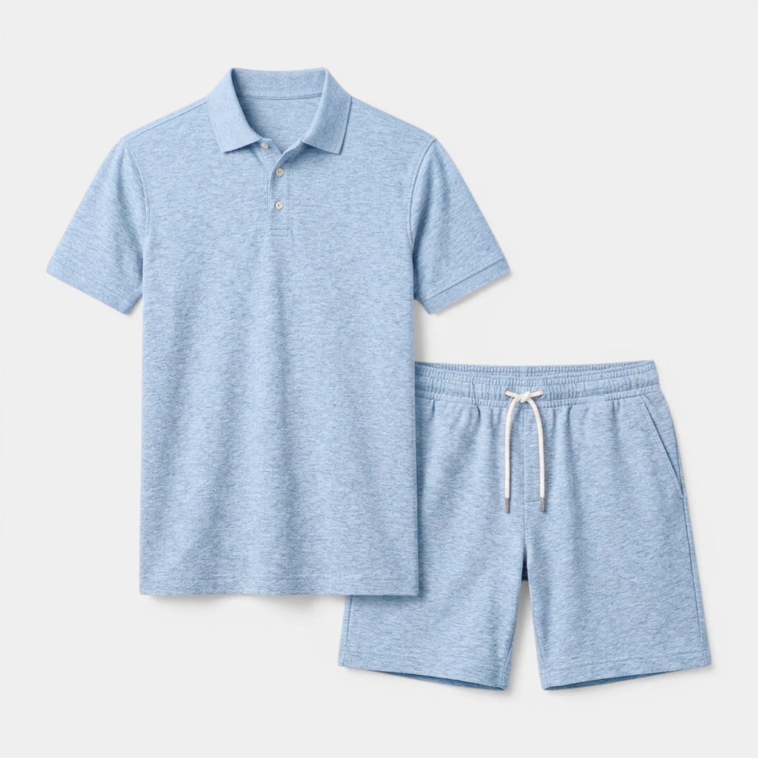 Textured Polo Shirt Drawstring Shorts Set for Men