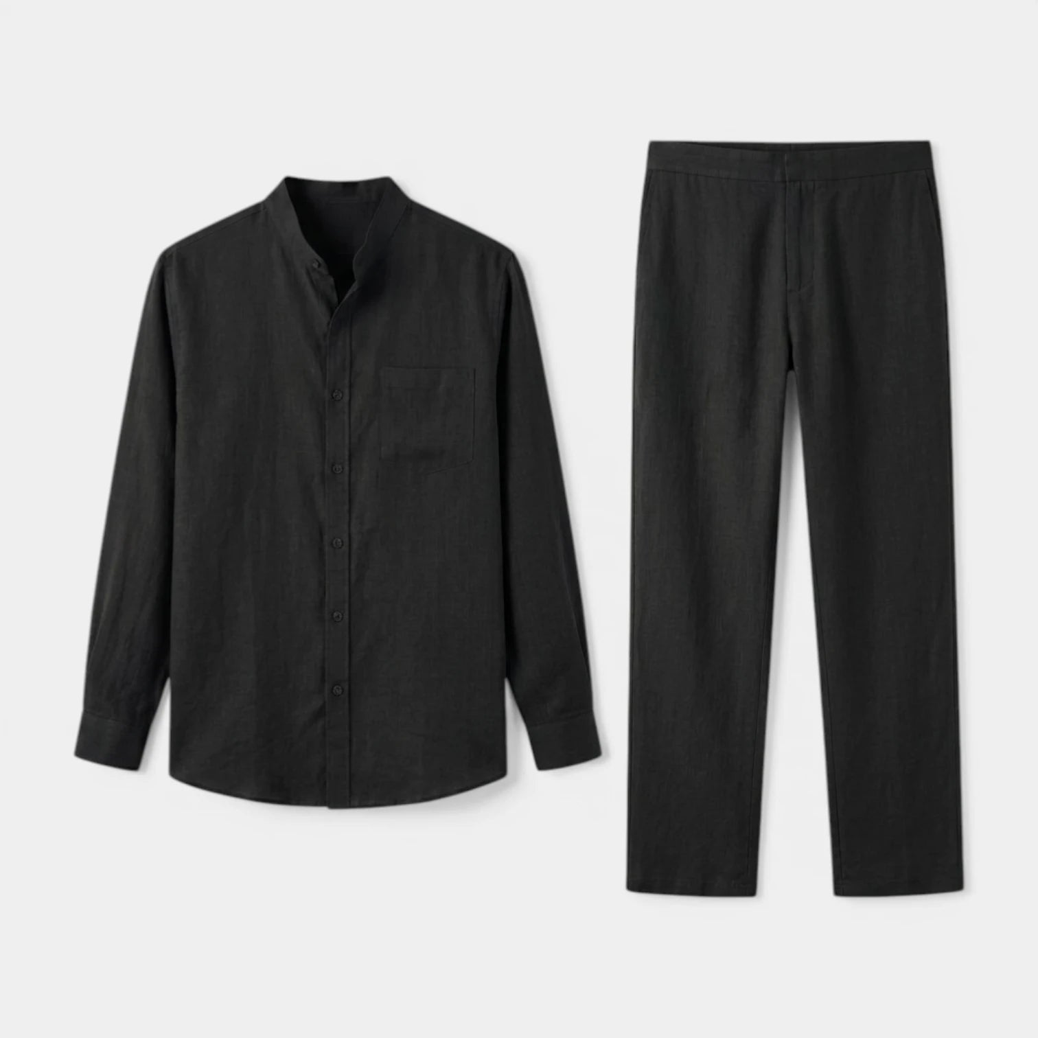 Two-Piece Button-Up Stand Collar Set Regular Fit for Men