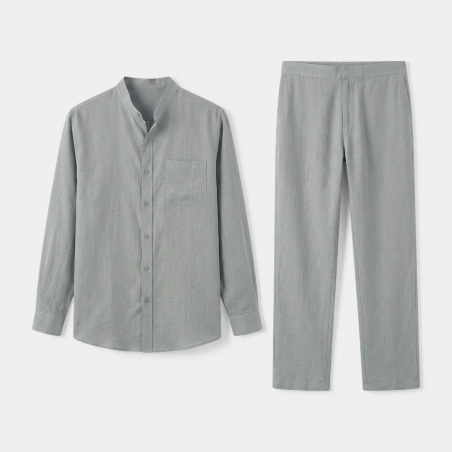 Two-Piece Button-Up Stand Collar Set Regular Fit for Men