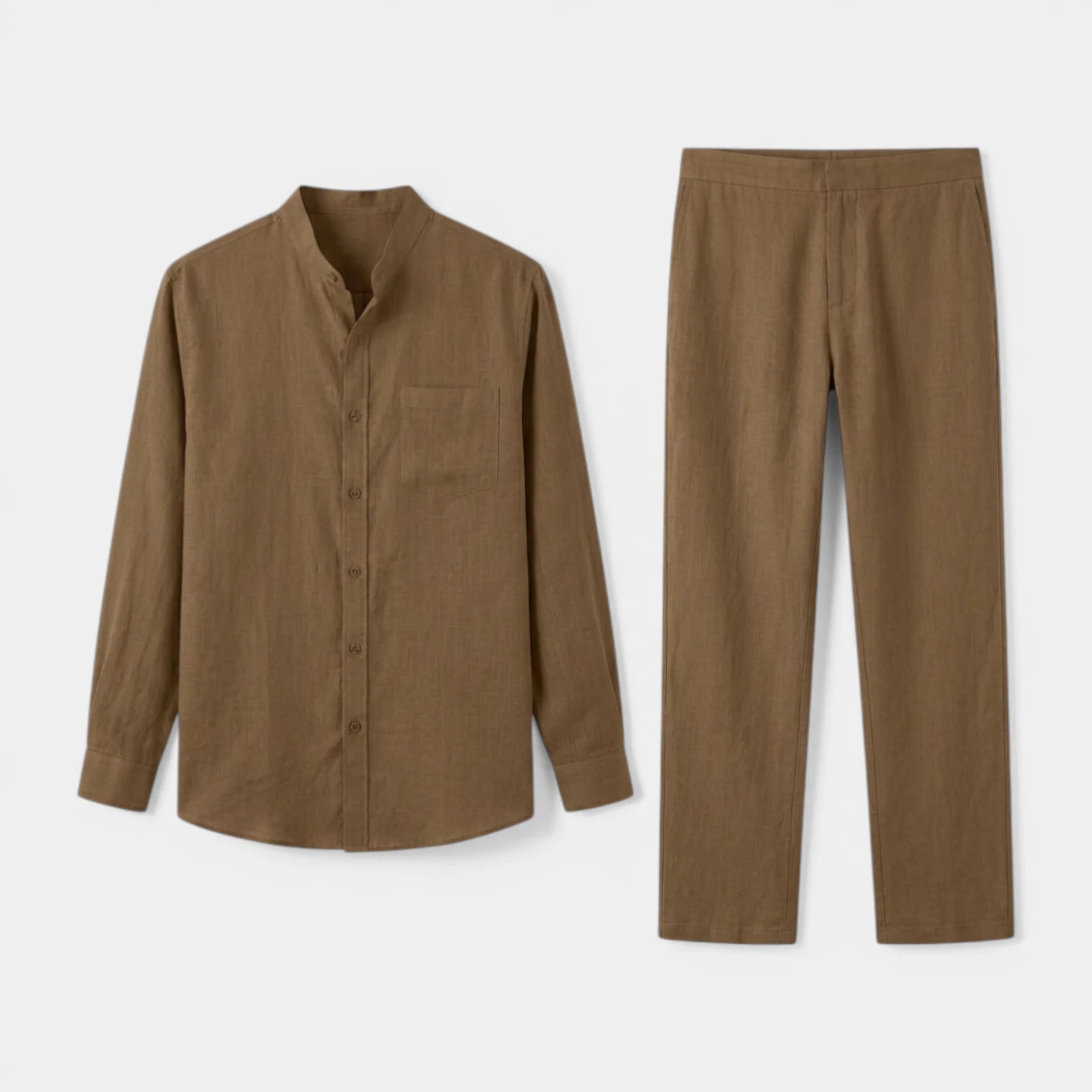 Two-Piece Button-Up Stand Collar Set Regular Fit for Men