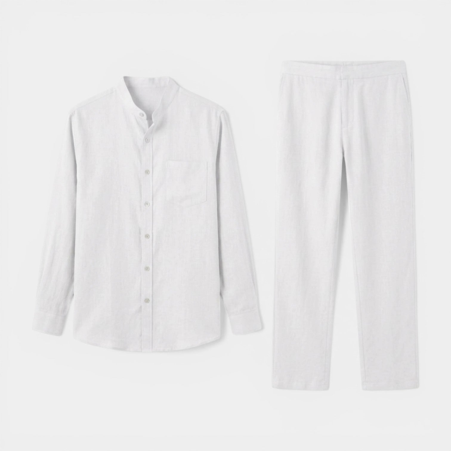 Two-Piece Button-Up Stand Collar Set Regular Fit for Men