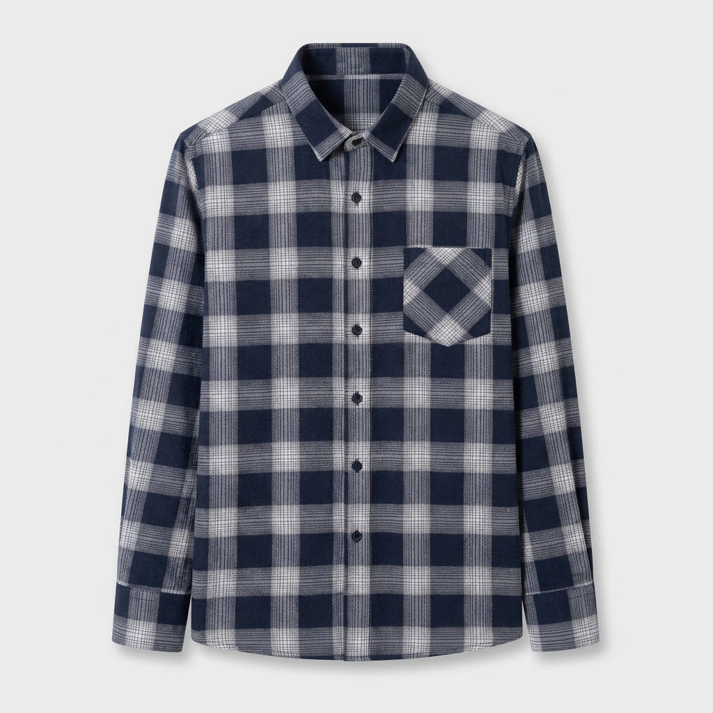 Checkered Button-Down Collar Long Sleeve Shirt for Men