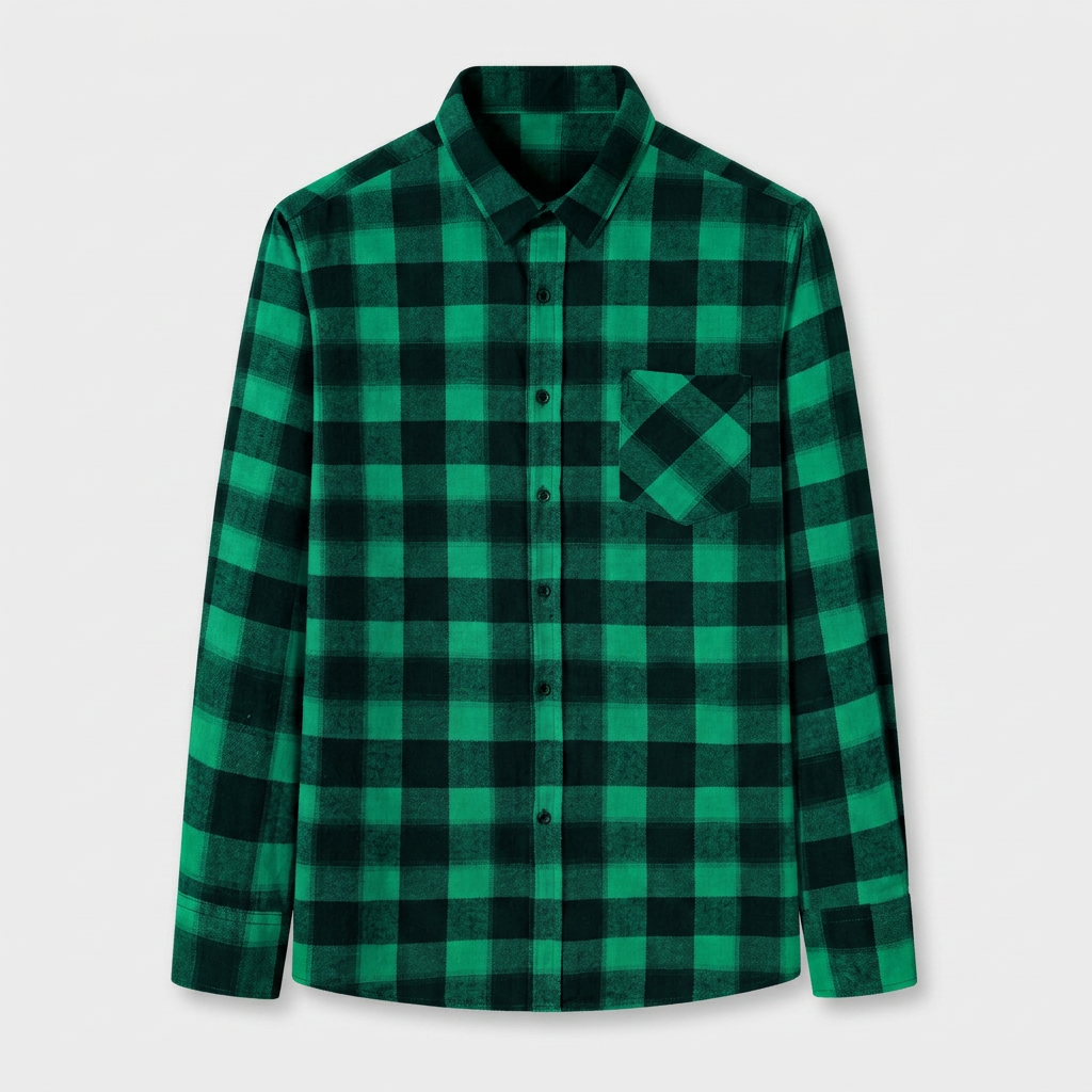 Checkered Button-Down Collar Long Sleeve Shirt for Men
