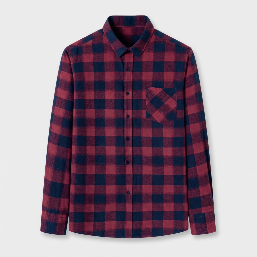 Checkered Button-Down Collar Long Sleeve Shirt for Men