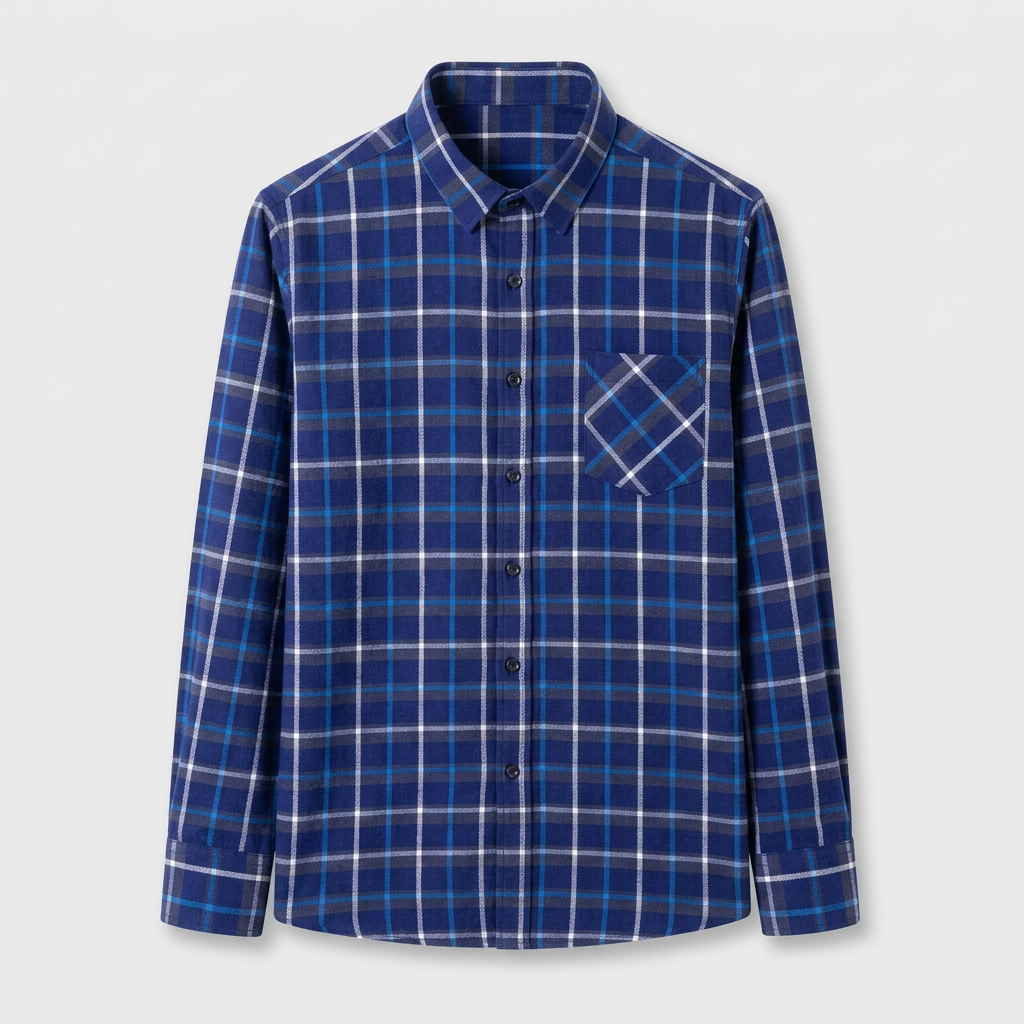 Checkered Button-Down Collar Long Sleeve Shirt for Men