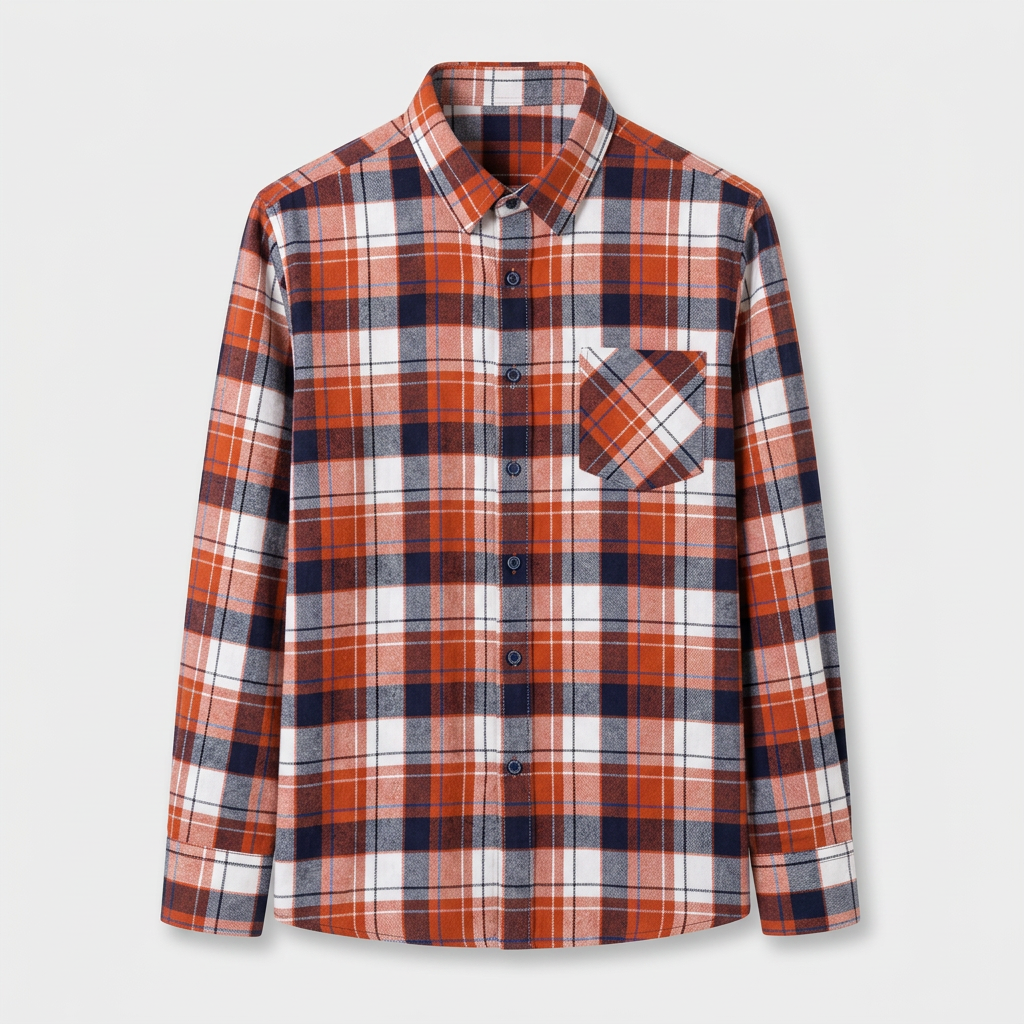Checkered Button-Down Collar Long Sleeve Shirt for Men