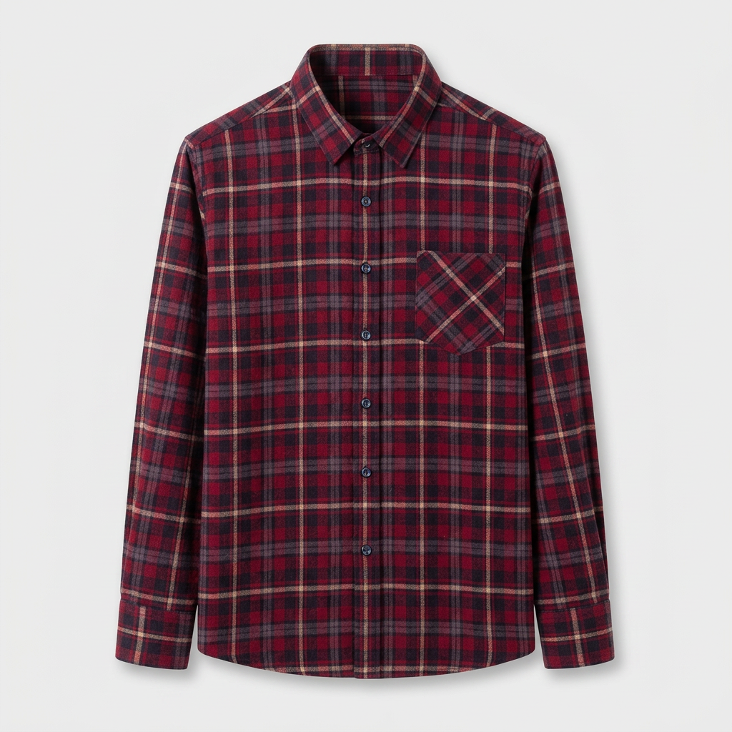 Checkered Button-Down Collar Long Sleeve Shirt for Men