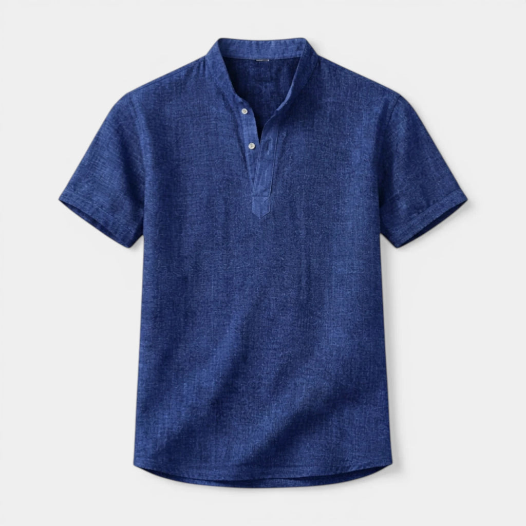 Textured Henley Shirt Stand Collar Relaxed Fit for Men