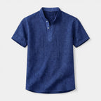 Textured Henley Shirt Stand Collar Relaxed Fit for Men