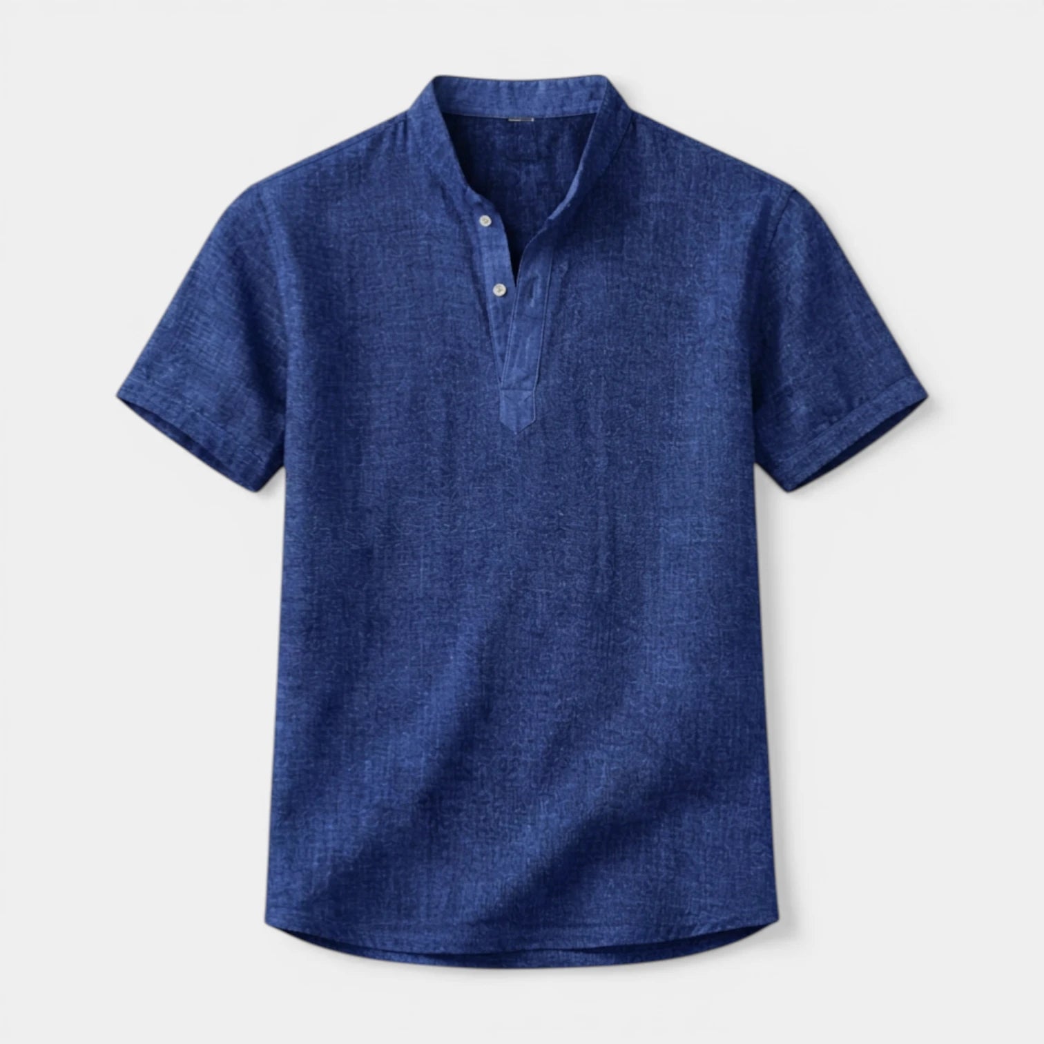 Textured Henley Shirt Stand Collar Relaxed Fit for Men
