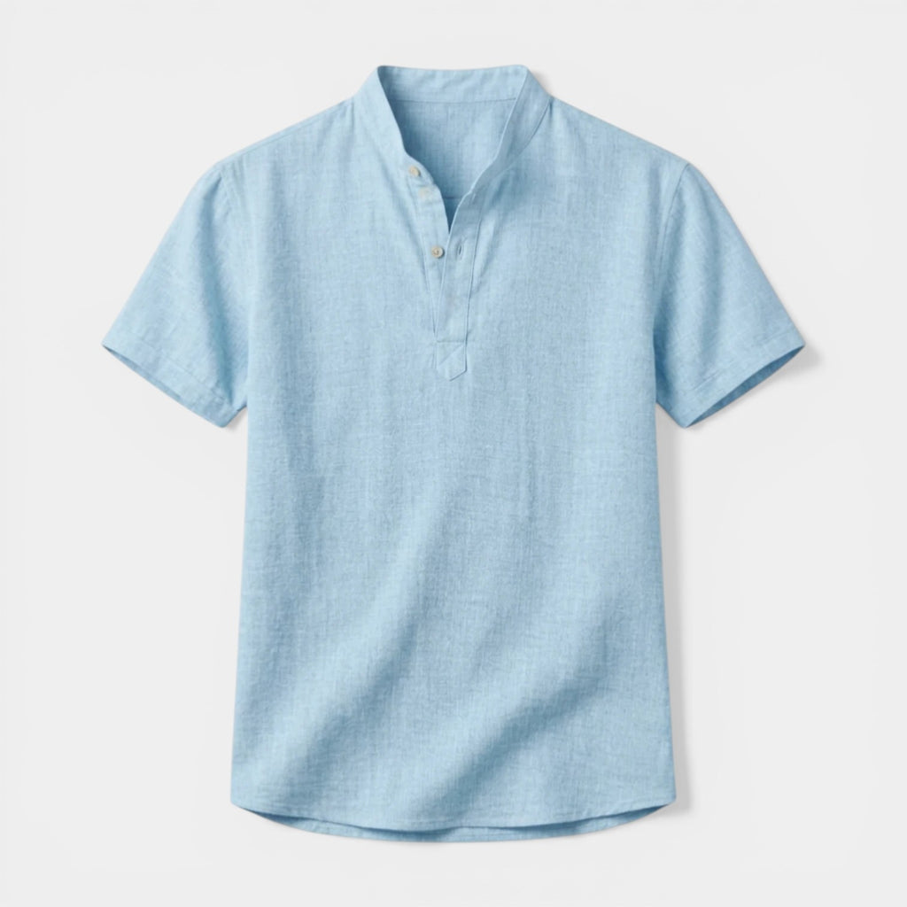 Textured Henley Shirt Stand Collar Relaxed Fit for Men