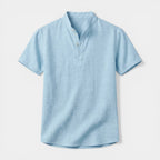 Textured Henley Shirt Stand Collar Relaxed Fit for Men