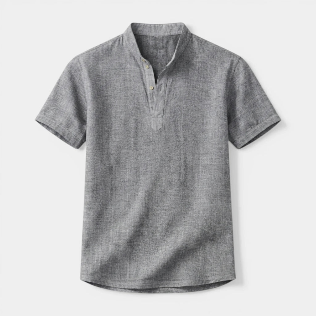 Textured Henley Shirt Stand Collar Relaxed Fit for Men