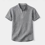Textured Henley Shirt Stand Collar Relaxed Fit for Men