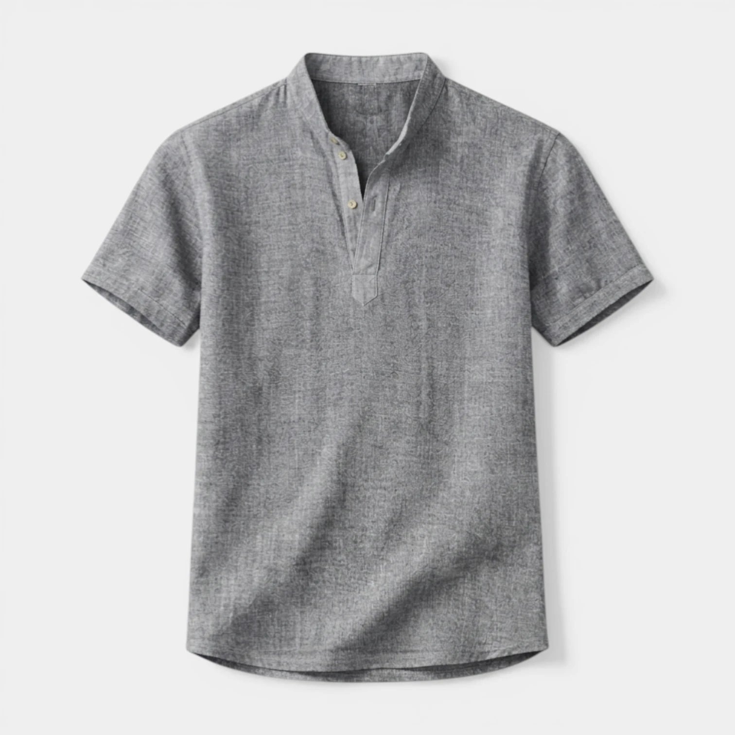 Textured Henley Shirt Stand Collar Relaxed Fit for Men
