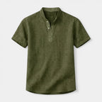 Textured Henley Shirt Stand Collar Relaxed Fit for Men