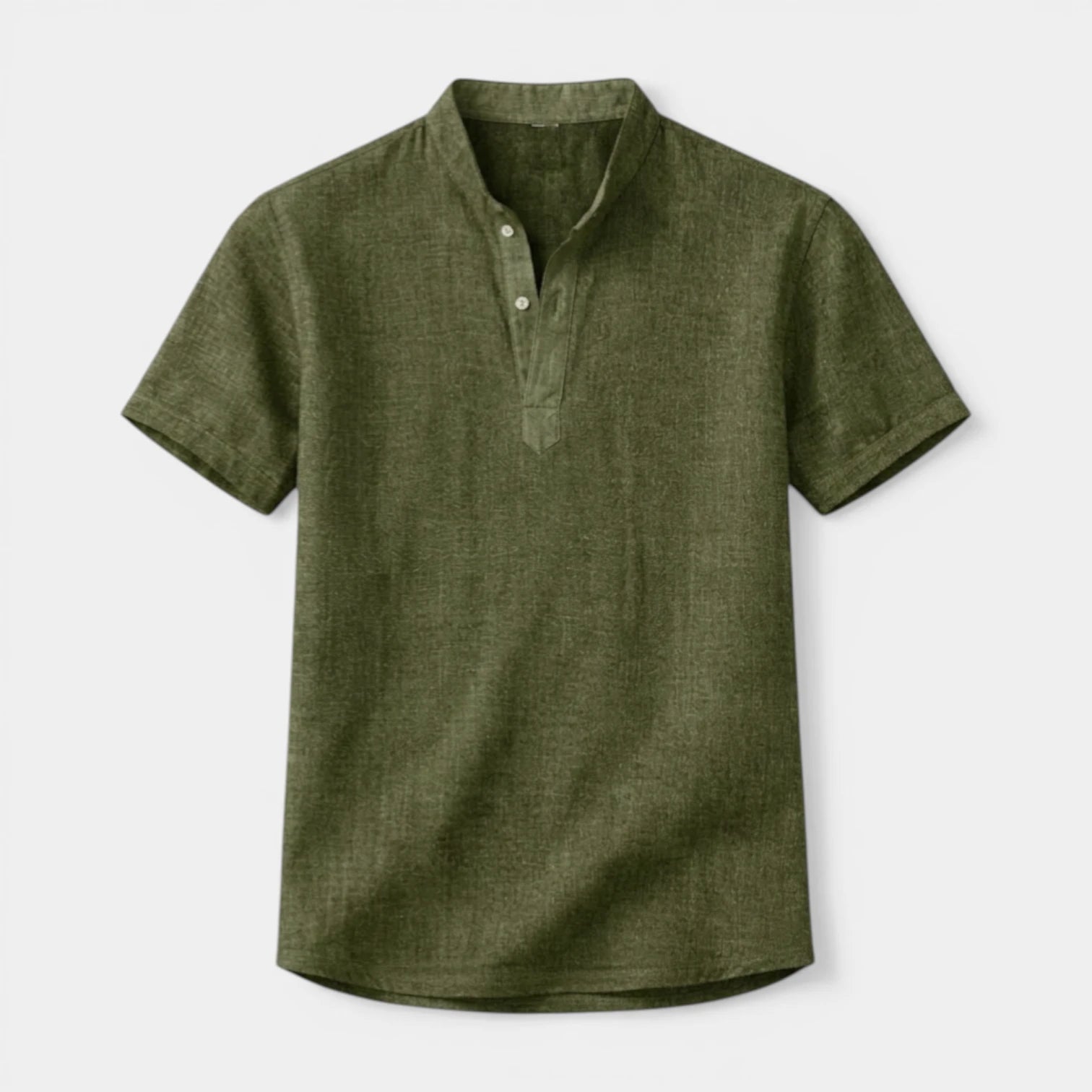 Textured Henley Shirt Stand Collar Relaxed Fit for Men
