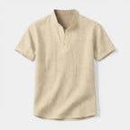 Textured Henley Shirt Stand Collar Relaxed Fit for Men