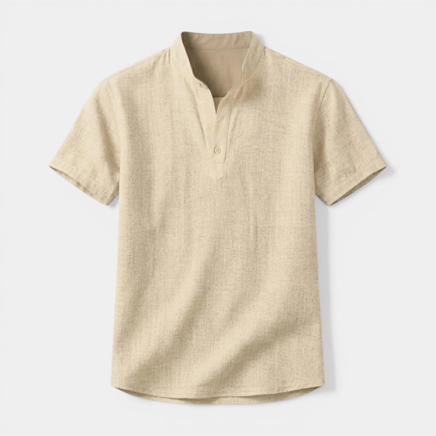 Textured Henley Shirt Stand Collar Relaxed Fit for Men