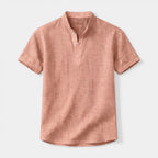 Textured Henley Shirt Stand Collar Relaxed Fit for Men