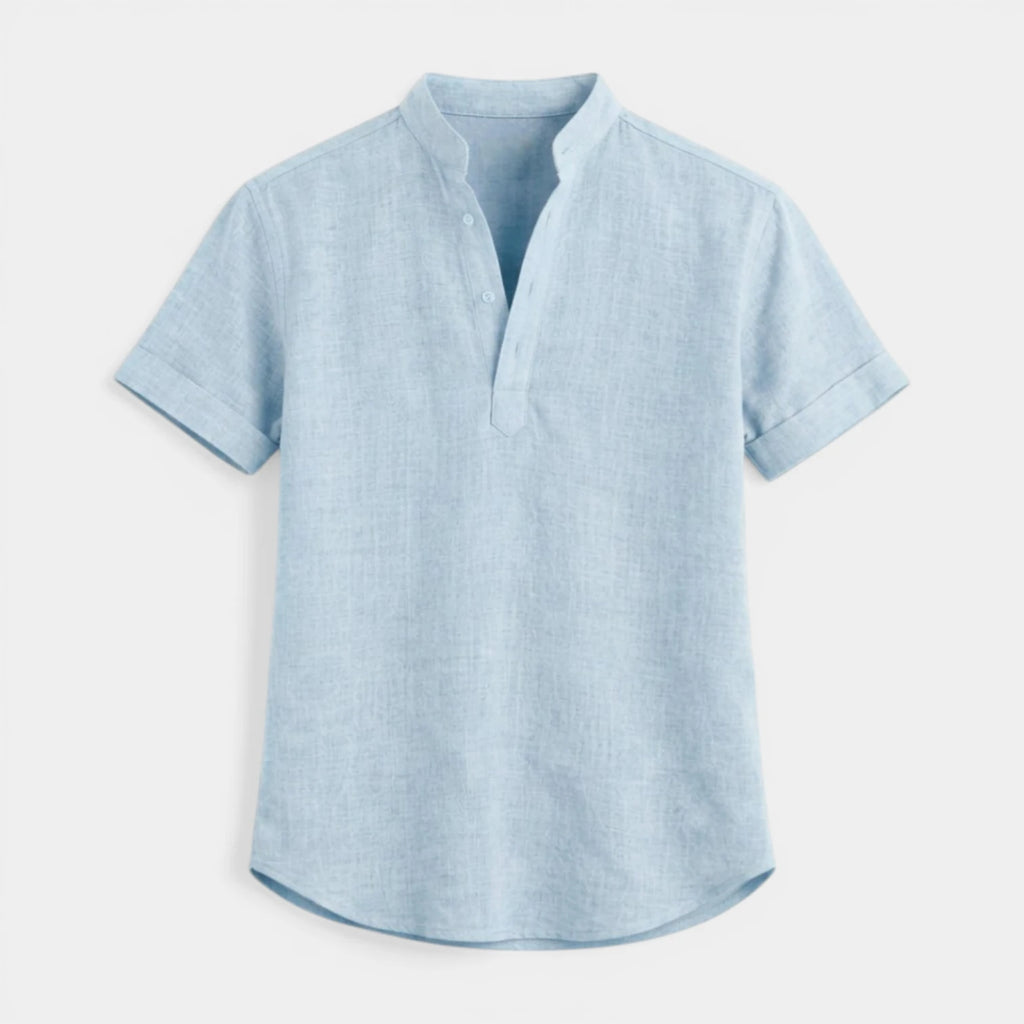Textured Henley Shirt Stand Collar Relaxed Fit for Men