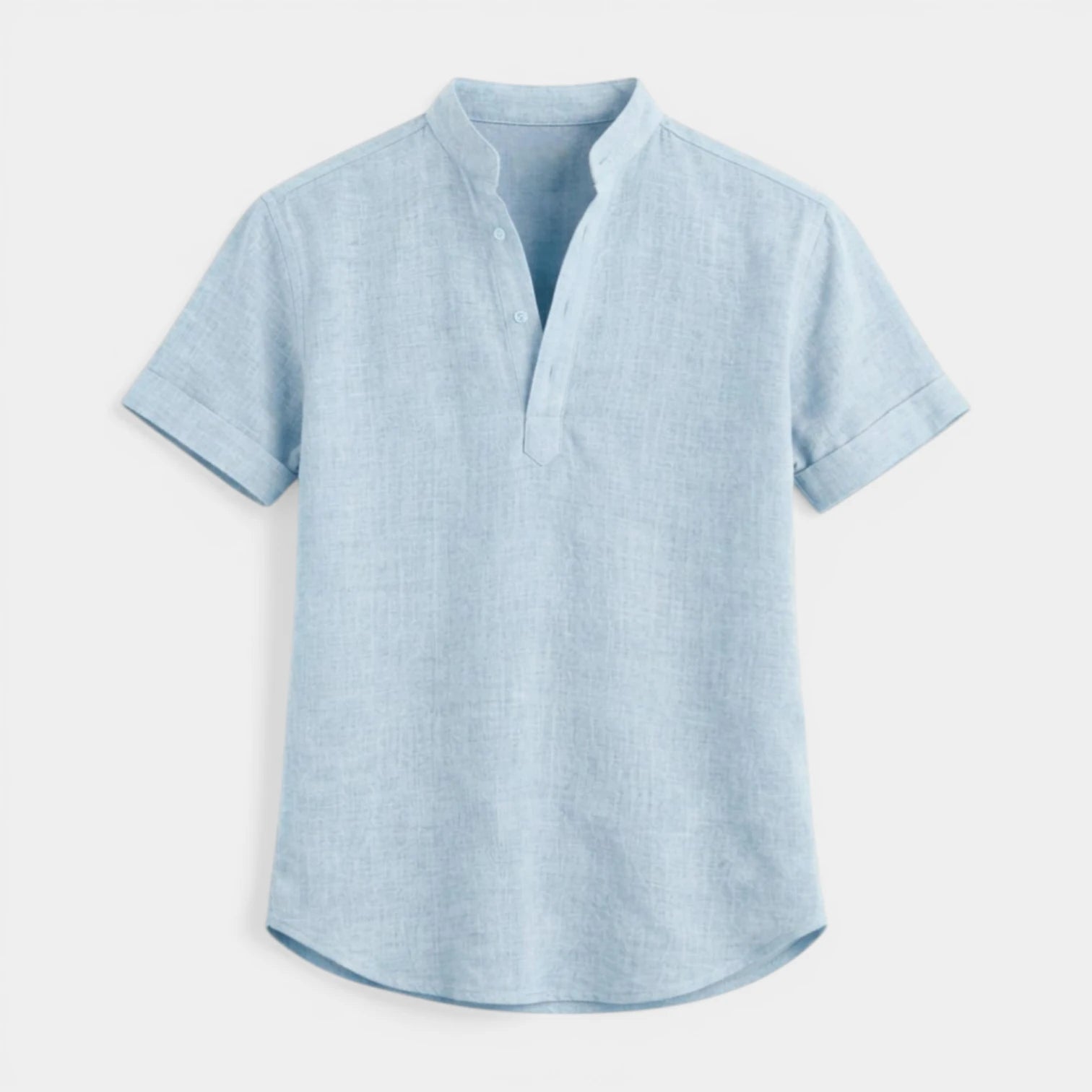 Textured Henley Shirt Stand Collar Relaxed Fit for Men