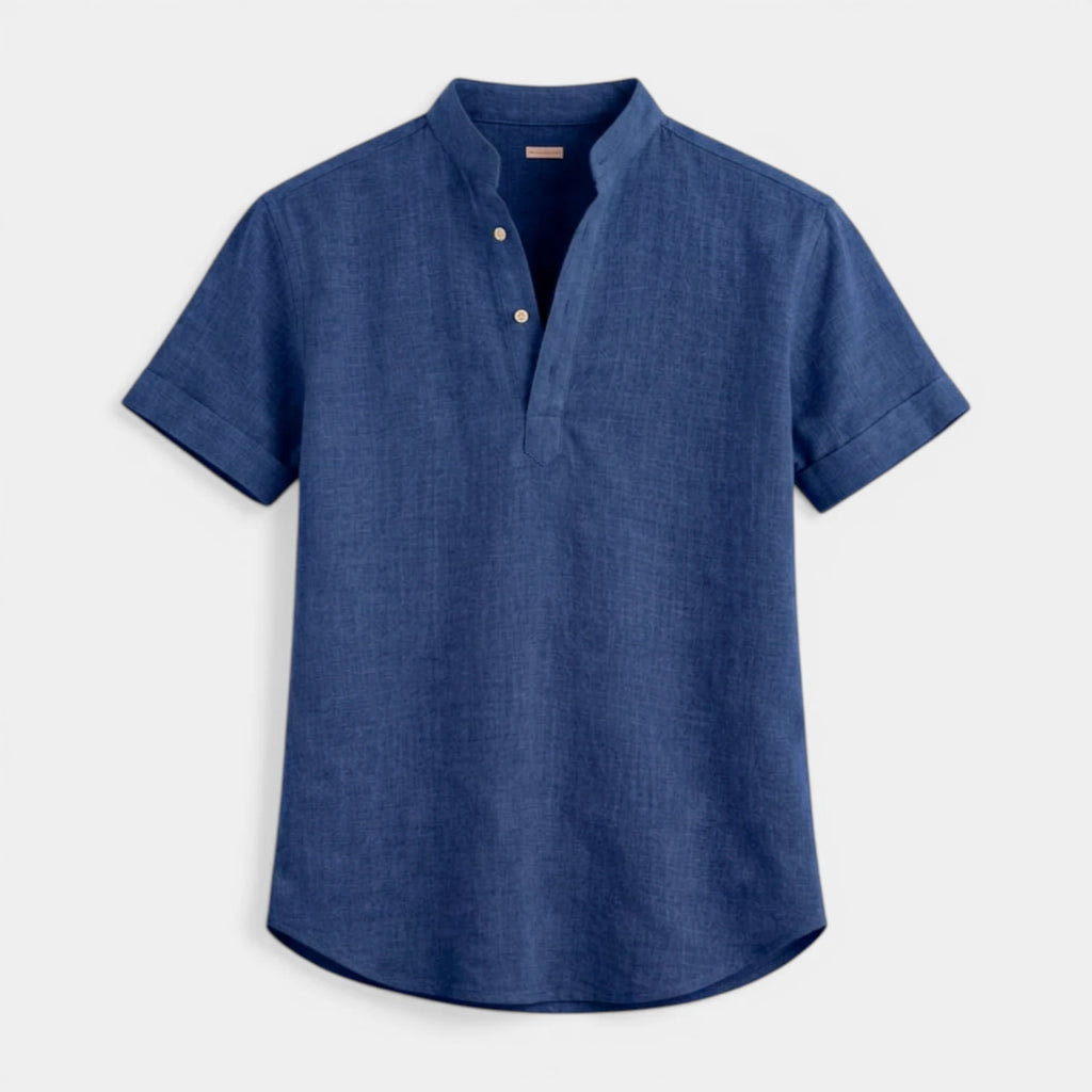 Textured Henley Shirt Stand Collar Relaxed Fit for Men