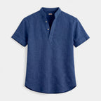 Textured Henley Shirt Stand Collar Relaxed Fit for Men