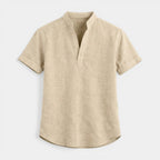 Textured Henley Shirt Stand Collar Relaxed Fit for Men