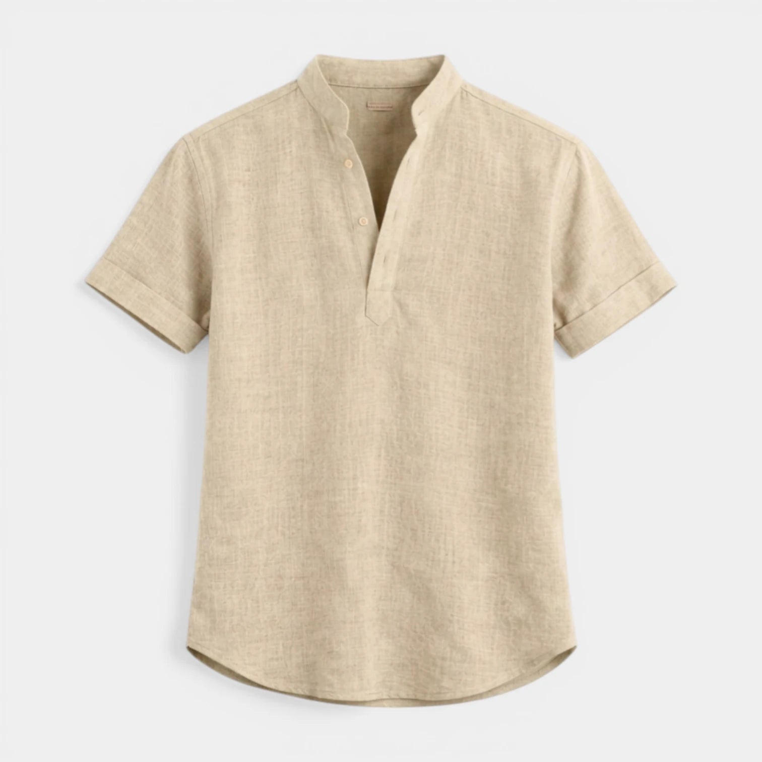 Textured Henley Shirt Stand Collar Relaxed Fit for Men