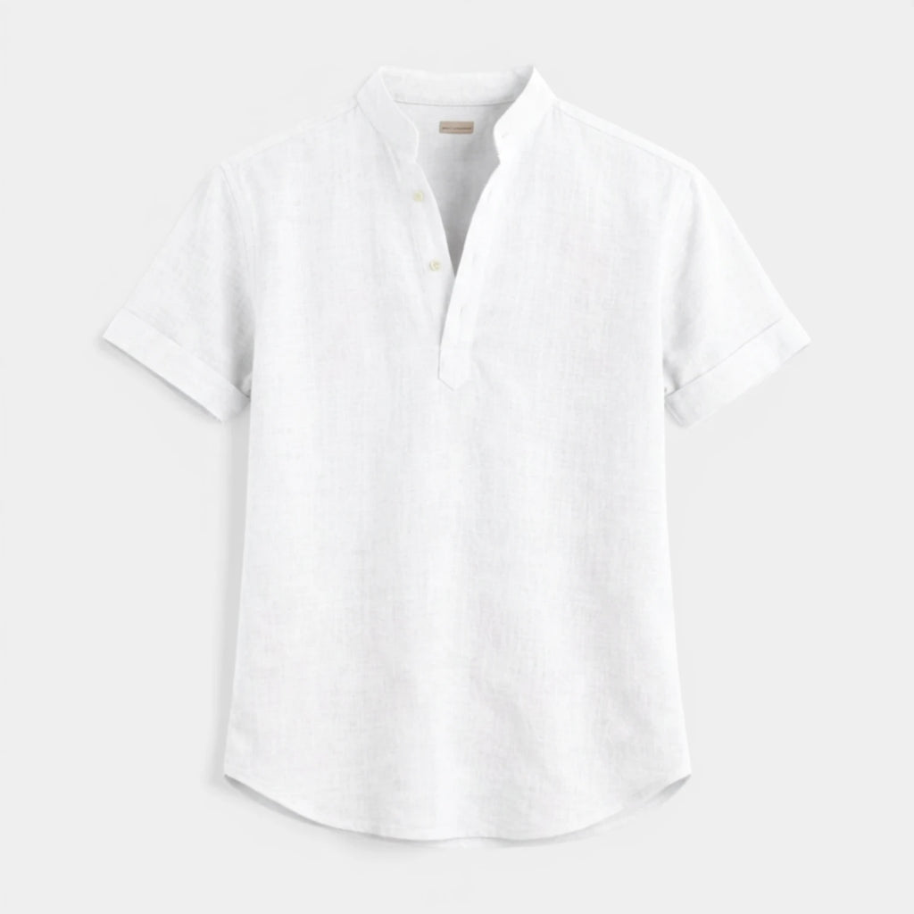 Textured Henley Shirt Stand Collar Relaxed Fit for Men