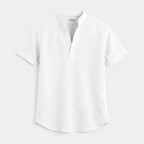 Textured Henley Shirt Stand Collar Relaxed Fit for Men