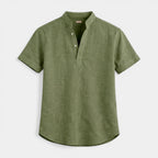 Textured Henley Shirt Stand Collar Relaxed Fit for Men