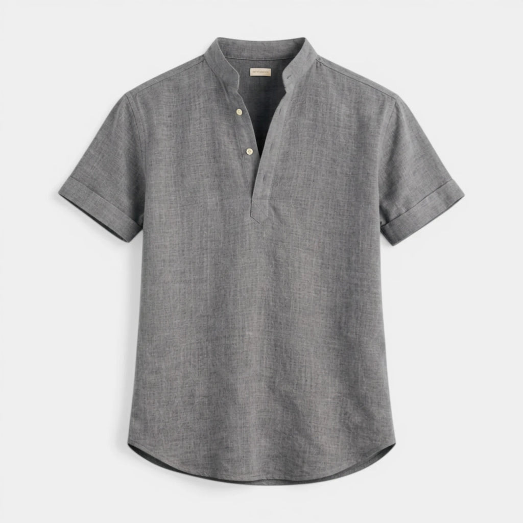 Textured Henley Shirt Stand Collar Relaxed Fit for Men