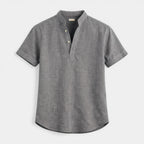 Textured Henley Shirt Stand Collar Relaxed Fit for Men