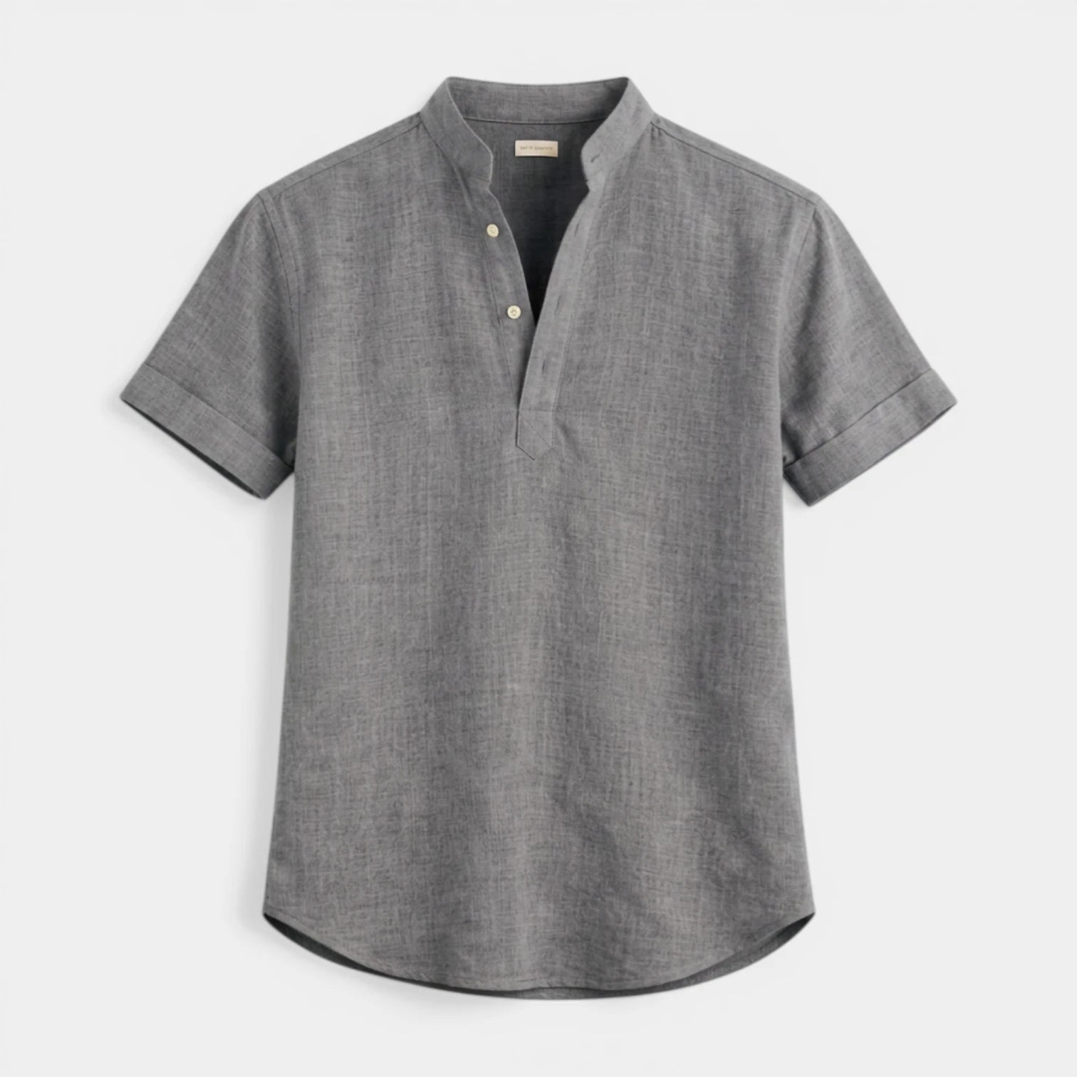 Textured Henley Shirt Stand Collar Relaxed Fit for Men