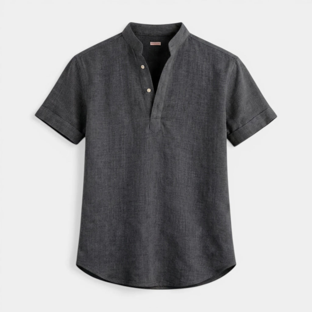 Textured Henley Shirt Stand Collar Relaxed Fit for Men