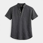 Textured Henley Shirt Stand Collar Relaxed Fit for Men