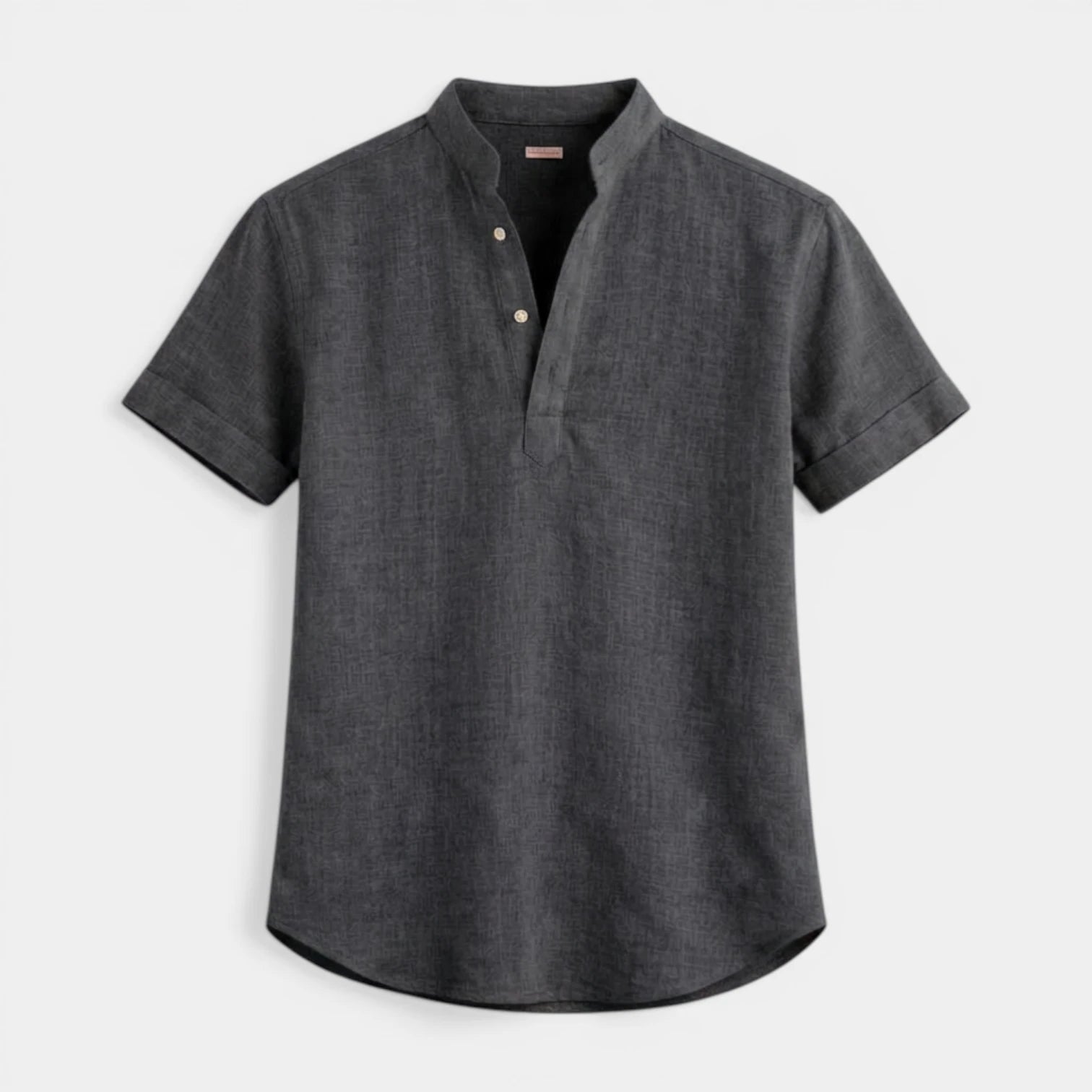 Textured Henley Shirt Stand Collar Relaxed Fit for Men
