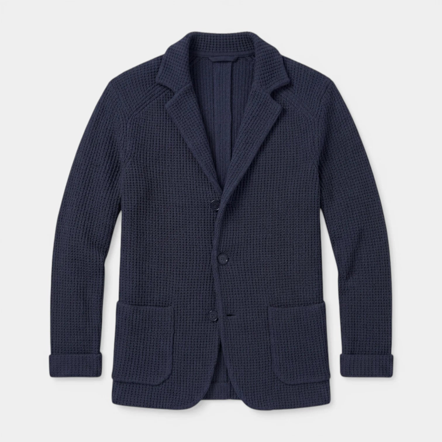 Up Knit Blazer Notch Lapel Textured Finish Regular Fit Jacket for Men