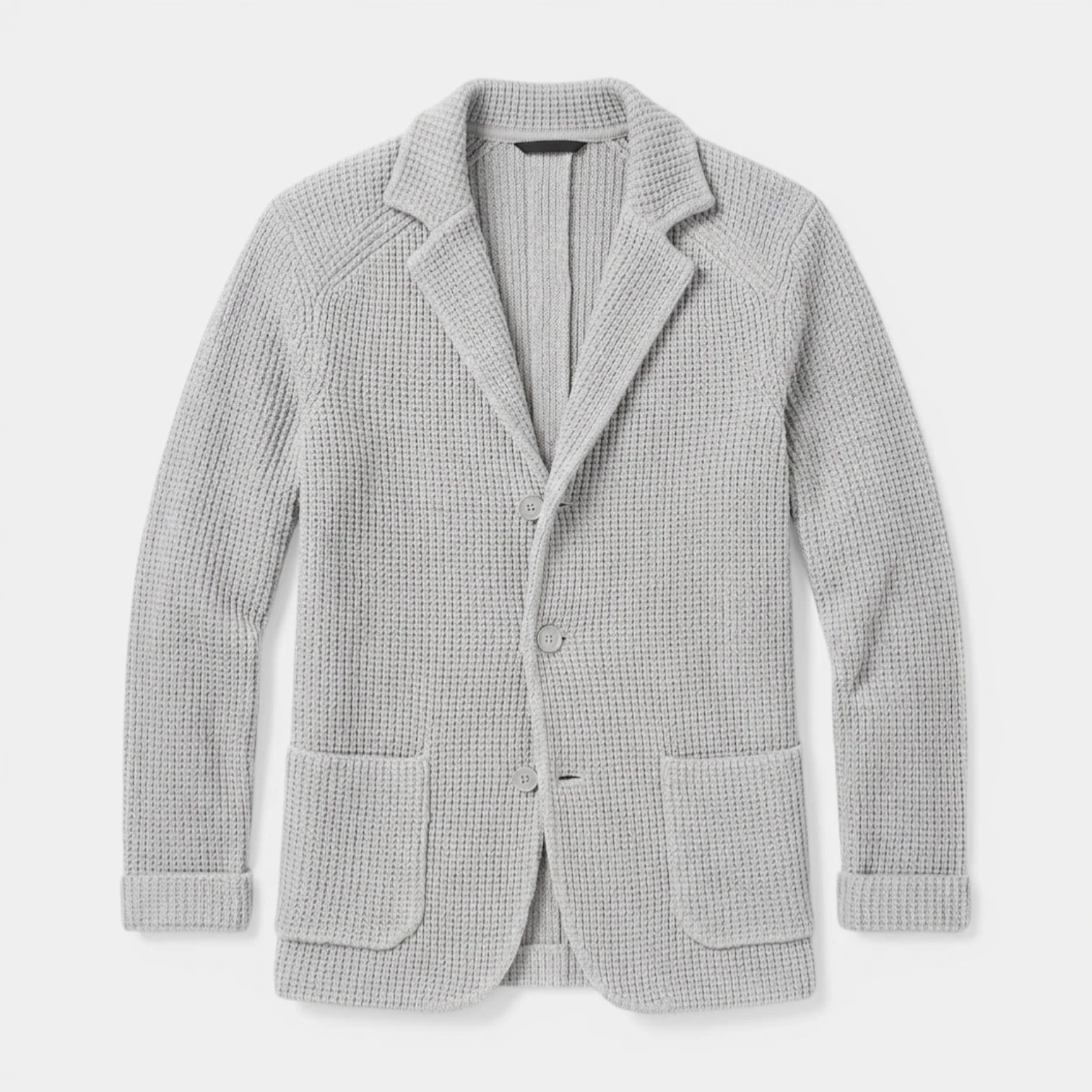 Up Knit Blazer Notch Lapel Textured Finish Regular Fit Jacket for Men