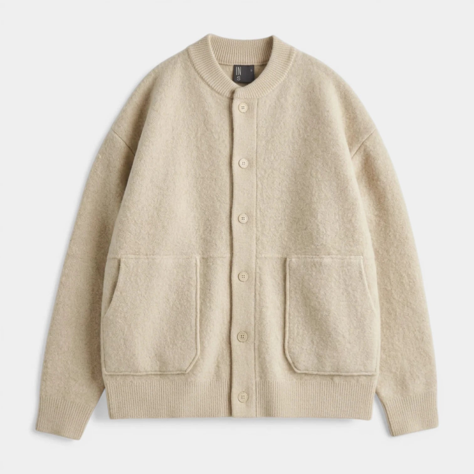 Button-Up Knit Cardigan Ribbed Trim Relaxed Fit for Men