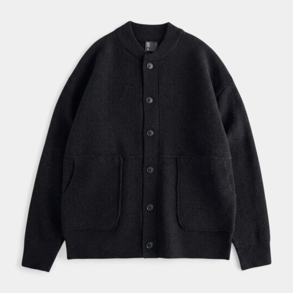 Button-Up Knit Cardigan Ribbed Trim Relaxed Fit for Men