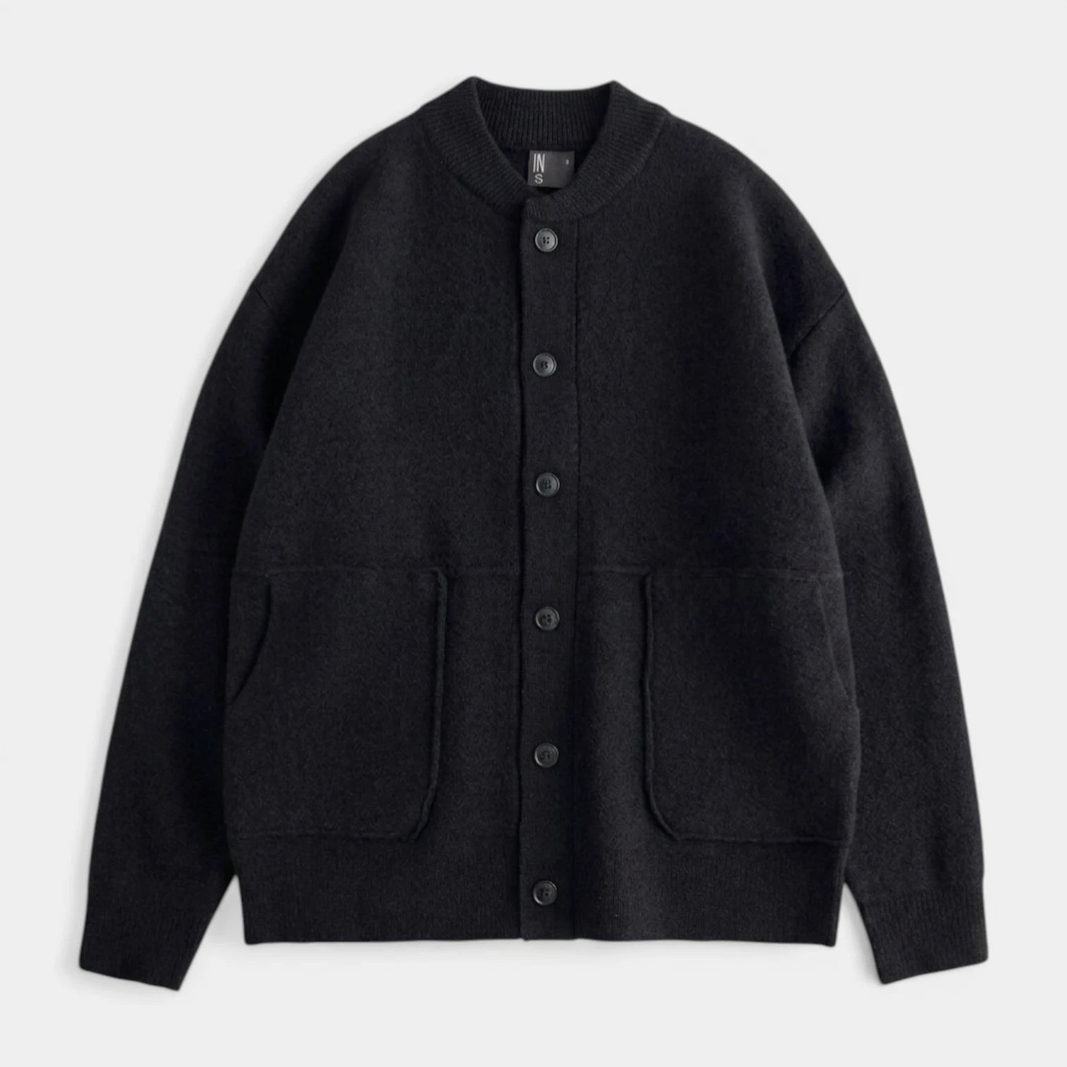 Button-Up Knit Cardigan Ribbed Trim Relaxed Fit for Men